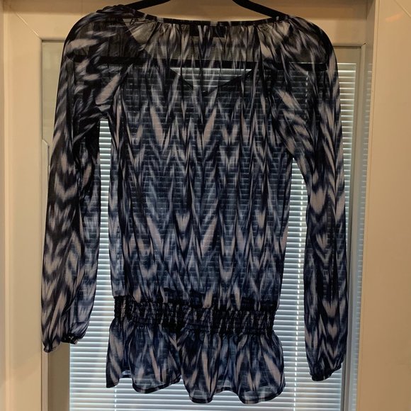 EUC INC International Concepts Woman's Blouse Navy Blue/White Sz PP Long Sleeve - Picture 3 of 14